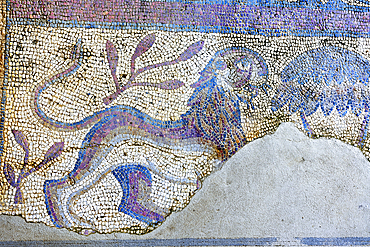 Roman mosaic floor with Byzantine influence, Alcacova, archaeological museum complex in Mertola, Alentejo region, Portugal, southwertern Europe