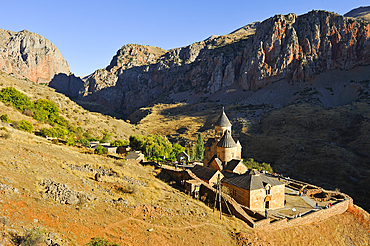 Overview of Noravank Monastery and Amaghu River gorges, near Yeghegnadzor, Armenia, Eurasia