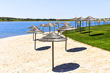 River beach of Mourao, banks of the dam lake of Alqueva on the Guadiana River near Mourao, Reguengos de Monsaraz, Alentejo region, Portugal, southwertern Europe