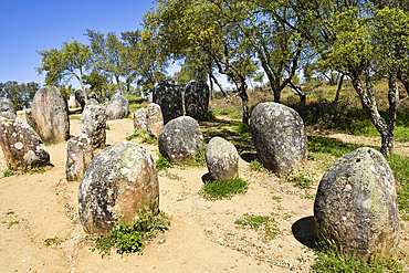 Cromlech of the Almendres (Cromeleque dos Almendres), near Evora, Alentejo region, Portugal, southwertern Europe