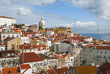 Overview of Alfama district from the belvedere Portas do Sol, Lisbon, Portugal, Europe