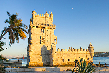 Belem Tower on the Tagus River bank in the area of Belem, UNESCO World Heritage Site, Lisbon, Portugal, Europe
