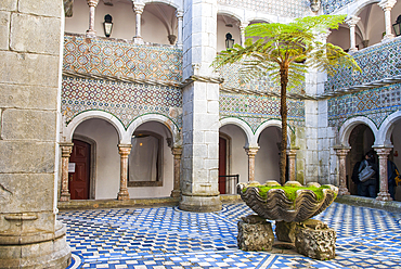 Cloister inside the Pena National Palace, Sintra, near Lisbon, UNESCO World Heritage Site, Portugal, Europe