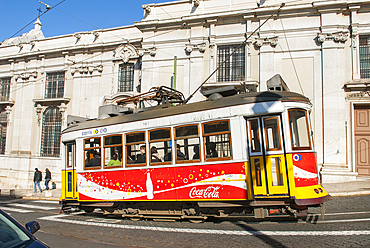 Tram n°12 in Alfama district, Lisbon, Portugal, Europe