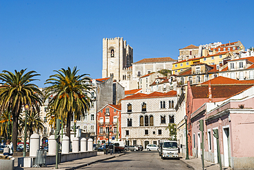 Alfanga street with the Casa dos Bicos and Se Cathedrale background, Lisbon, Portugal, Europe
