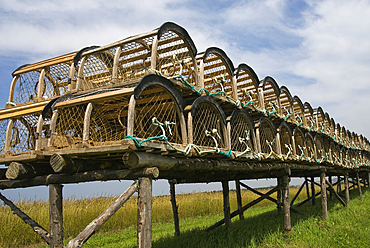 Lobster pots, Cap aux Meules island, Magdalen Islands, Gulf of Saint Lawrence, Quebec province, Canada, North America