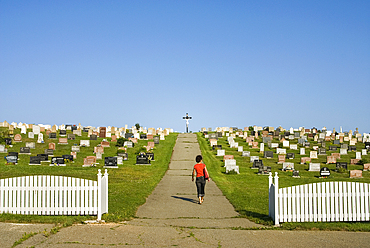 Cemetery at Pointe-Basse, Havre aux Maisons island, Magdalen Islands, Gulf of Saint Lawrence, Quebec province, Canada, North America