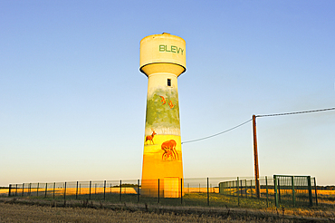 Mural painting, by Ateliers Adeline, on a water tower at Blevy, Natural region of Thymerais, department of Eure-et-Loir, Centre-Val de Loire region, France, Europe