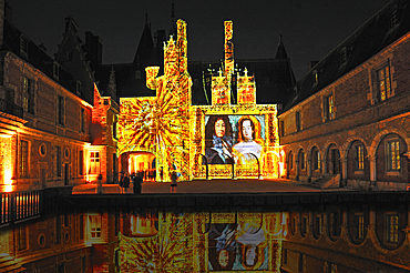 Video art projection titled Madame de Maintenon (the Shadow of Sun), by French artist Xavier de Richemont, at Chateau de Maintenon, Eure et Loir department, Centre region, France, Europe