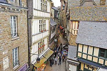 Main street inside the walls of Mont-Saint-Michel, UNESCO World Heritage Site, Manche department, Normandy region, France, Europe