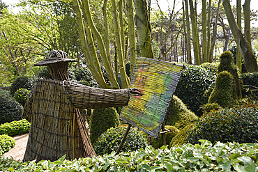 Works by Viktor Szostalo depicting the French painter Claude Monet, Les Jardins d'Etretat, Etretat, Seine-Maritime department, Normandy region, France, Europe