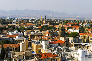 General view of the Turkish controlled part of Nicosia, with Agia Sofia Cathedral, formerly Cathedrale Sainte Sophie, turned into a mosque during the occupation by the Ottomans in 1570 and renamed Selimye mosque in 1954, Cyprus, Eastern Mediterranean Sea, Europe