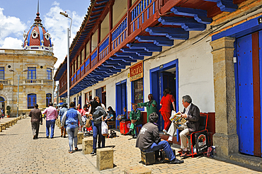 Spanish Colonial style buildings surrounding the main square of Zipaquira, Cundinamarca department, Savannah of Bogota, Colombia, South America