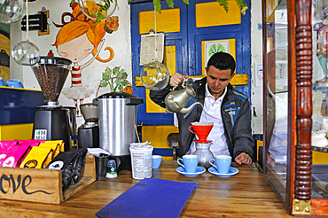 Cafe and restaurant at Filandia, department of Quindio, Cordillera Central of the Andes mountain range, Colombia, South America