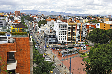 View over the Carrera 15 at the intersection with the Park Virrey, Zona Rosa area, Bogota, Colombia, South America