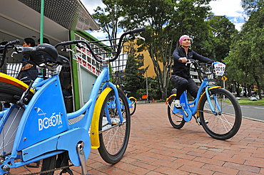 Bicycle-sharing system in Zona Rosa area, Bogota, Colombia, South America