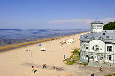 Typical house on the beach of Jurmala, Gulf of Riga, Latvia, Baltic region, Europe