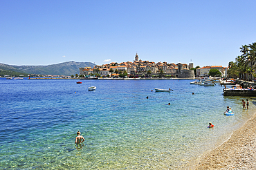 Beach of Korcula old town, Korcula island, Croatia, Southeast Europe