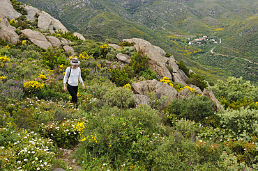 young woman walking around hamlet in La Vall de Santa Creu. Cap de Creus Natural Park. Costa Brava,Catalonia,Spain,Europe