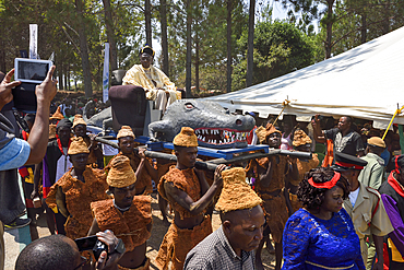 Paramount Chief Chitimukulu arriving to start the Ukusefya Pa Ng'wena Ceremony, Kasama, Zambia, Africa