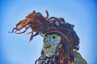 Masked dancer, Kulamba Traditional Ceremony of the Chewa people from Zambia, Mozambique and Malawi, held annually on the last Saturday in August to pay homage to their Chief Kalonga Gaia Uni, held near Katete, Eastern Province, Zambia, Africa