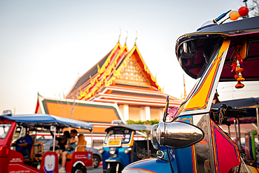 Tuk-tuk in front of Wat Pho in Bangkok, Thailand, Southeast Asia, Asia