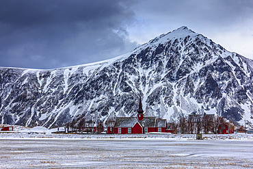 Small Norwegian village in winter (Lofoten Islands), Norway.