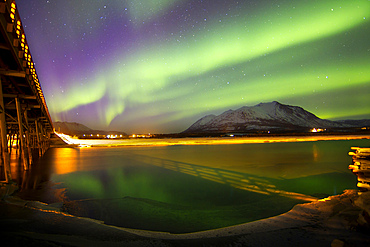 Aurora borealis over Nares Lake, Carcross, Yukon, Canada.