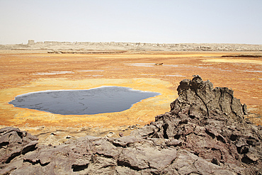 February 11, 2008 - Dallol geothermal area, 1926 explosion crater by Black Mountain, Danakil Depression, Ethiopia.