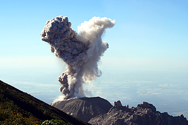 December 12, 2005 - Eruption of ash cloud from Santiaguito dome complex, Santa Maria volcano, Guatemala.