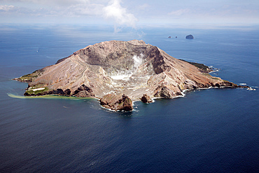 November 2007 - Aerial view of White Island (Whakaari) volcano with central acidic crater lake, Bay of Plenty, New Zealand.