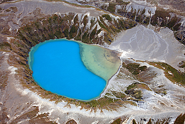 November 2007 - Aerial view of crater lake in Tongariro volcanic complex, New Zealand.
