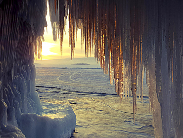 Inside a frozen cave, Lake Baikal, Russia.