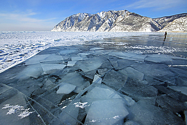 Old ice breaking under newer ice when the lake froze, Lake Baikal, Russia.
