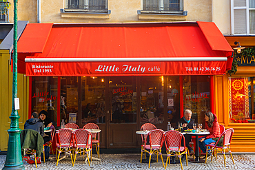 Terrace of Little Italy restaurant on Rue Montorgueil, Paris, France