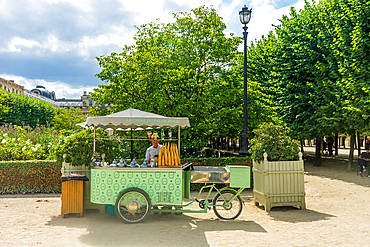 Ice cream stand. in Jardin du Palais Royal on a sunny day in summer