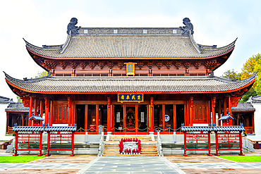 Jinhua Confucian Temple within Guzicheng, ancient city of Jinhua City, Zhejiang Province, China. While the buildings are newbuilds, the temple has remained on its original site from 1000 years ago.