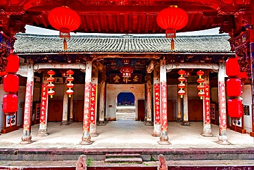 Audience seating gallery of the village performance theatre in Yuyuan Ancient Village, Wuyi County, Jinhua City, Zhejiang Province, China. The village has more than 1000 ancient buildings dating as far back as the Song Dynasty 1000 years ago.