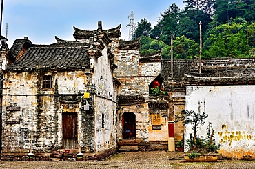 Ancient buildings of Hui style architecture (white wall and black tiles) in Yuyuan Ancient Village, Wuyi County, Jinhua City, Zhejiang Province, China. The village has more than 1000 ancient buildings dating as far back as the Song Dynasty 1000 years ago.