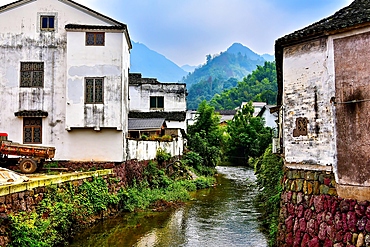 Creek running through Yuyuan Ancient Village, Wuyi County, Jinhua City, Zhejiang Province, China. The village has more than 1000 ancient buildings dating as far back as the Song Dynasty 1000 years ago.