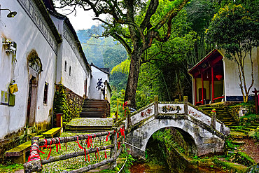 Stone bridge at Dongwang Temple, Yuyuan Ancient Village, Wuyi County, Jinhua City, Zhejiang Province, China. The village has more than 1000 ancient buildings dating as far back as the Song Dynasty 1000 years ago.