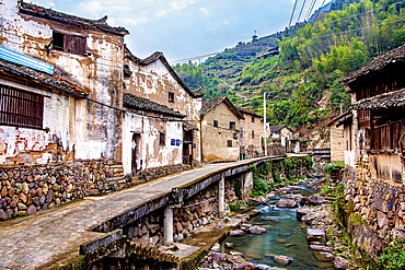 Creek running through the picturesque Shanxiabao village, Wuyi County, Jinhua City, Zhejiang Province, China. Under cultural protection, the 800 year old ancient village was featured in Chinese National Geography and still has buildings from 1723-1735.