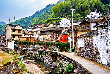 Creek running through the picturesque Shanxiabao village, Wuyi County, Jinhua City, Zhejiang Province, China. Under cultural protection, the 800 year old ancient village was featured in Chinese National Geography and still has buildings from 1723-1735.