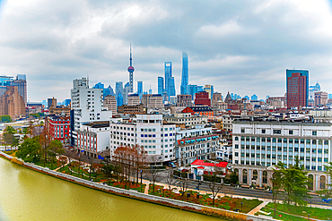 Shanghai city skyline by the Suzhou Creek, Shanghai, China.