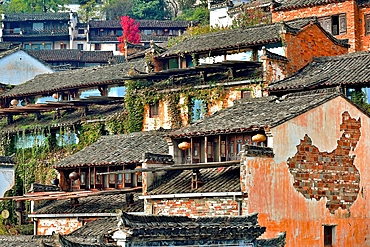 The map of China on a building in Huangling ancient village, Wuyuan County, Shangrao City, Jiangxi Province, China. The village dates back to the Ming Dynasty more than 500 years ago and is known for its natural beauty.