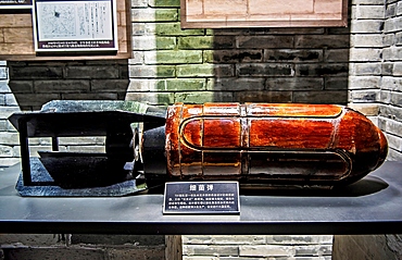 Bacteria bomb made of ceramic used by the Japanese Imperial army Unit 731 during WWII to infect the Quzhou population with bacteria and diseases for experiments. Site of the WWII Japanese army. Quzhou City, Zhejiang Province, China.
