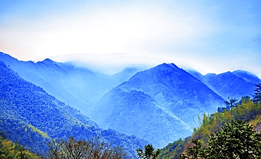 Misty landscape of Mount Jianglang, Jiangshan City, Zhejiang Province, China.