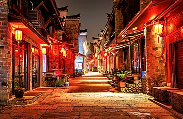 Nianbadu ancient town (since 878 AD) at night, Jiangshan City, Zhejiang Province, China. Strategically located at the junction of Zhejiang, Jiangxi and Fujian provinces, the town embodies cultures of the 3 provinces.
