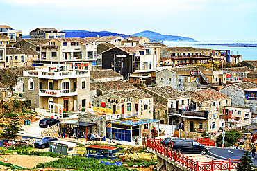 Village by the sea. Pingtan Island, Fuzhou City, Fujian Province, China.