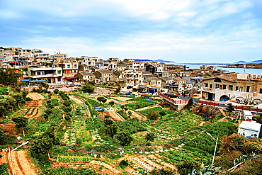 Village by the sea. Pingtan Island, Fuzhou City, Fujian Province, China.